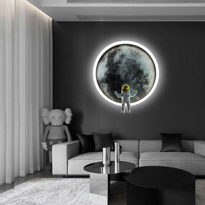 Round Lunar Astronaut Hardware Resin LED Wall Sconce Lamp