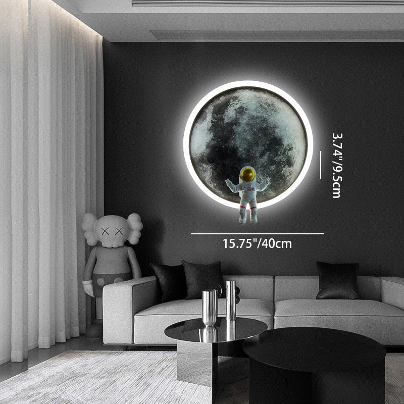 Round Lunar Astronaut Hardware Resin LED Wall Sconce Lamp