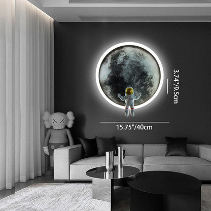 Round Lunar Astronaut Hardware Resin LED Wall Sconce Lamp