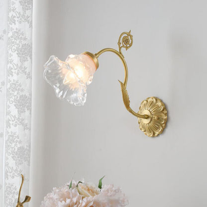 French Glass Flower Copper 1-Light Wall Sconce Lamp