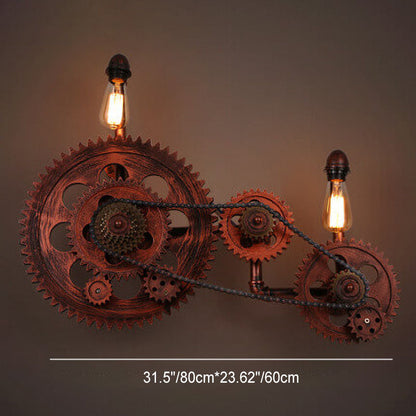 Industrial Iron Water Pipe Gear 2-Light Wall Sconce Lamp