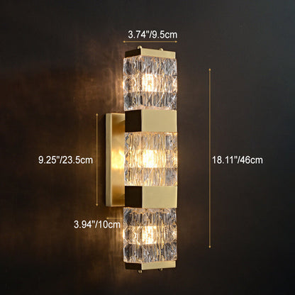 Rectangular Copper Glass 2/3 Light Wall Sconce Lamp