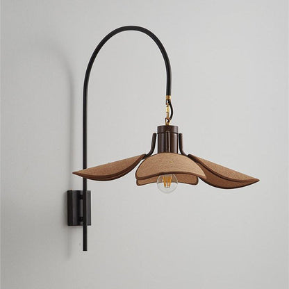 Japanese Floral Wooden Iron Fabric 1-Light Wall Sconce Lamp