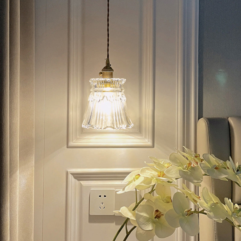 Round Cylinder Flower Brass Glass 1-Light Wall Sconce Lamp