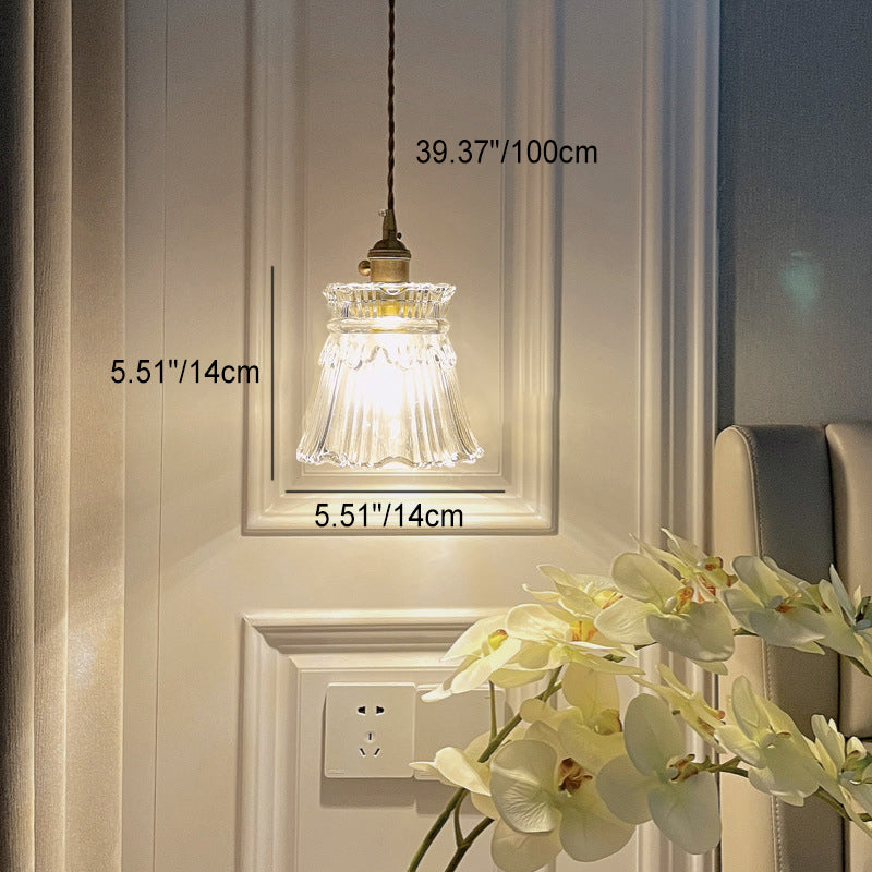 Round Cylinder Flower Brass Glass 1-Light Wall Sconce Lamp