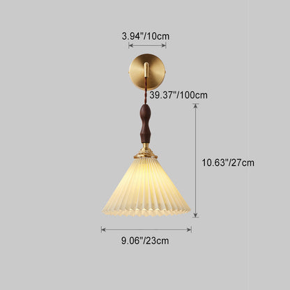 Japanese Ceramic Conic Pleated 1-Light Wall Sconce Lamp