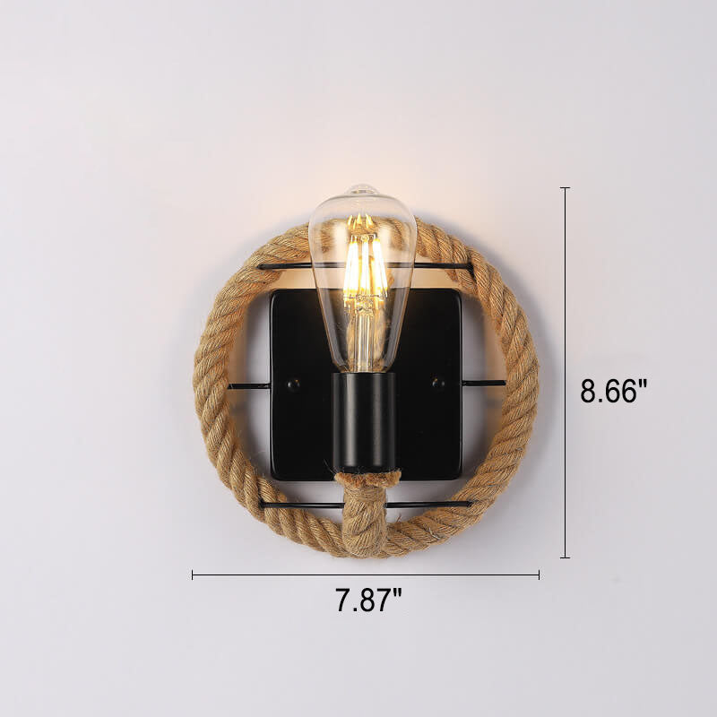 Vintage Twine Iron Round 1/2 Light Wall Sconce Lamp