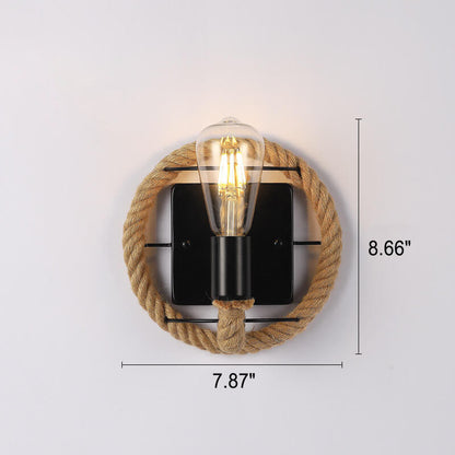 Vintage Twine Iron Round 1/2 Light Wall Sconce Lamp
