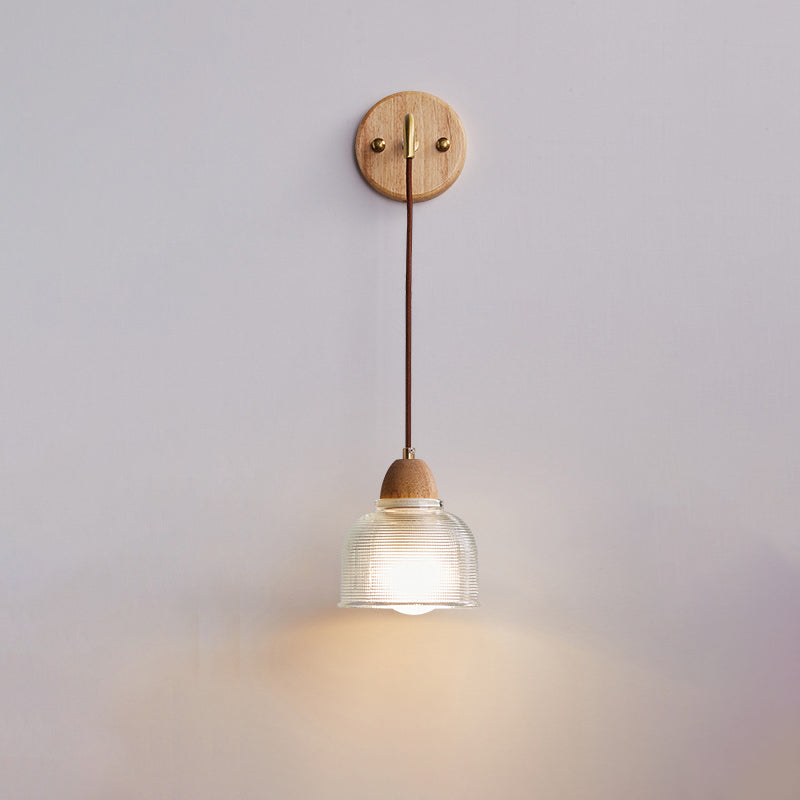 Cylinder Cone Solid Wood Glass 1-Light Wall Sconce Lamp