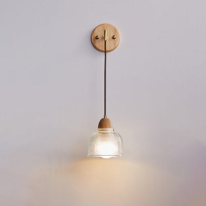 Cylinder Cone Solid Wood Glass 1-Light Wall Sconce Lamp