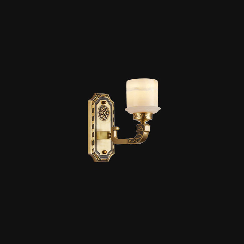 Chinese Copper Marble Cylinder 1/2 Light Wall Sconce Lamp
