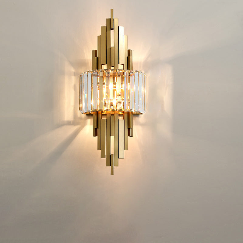 Metal Cylinder Strip Rhombic 2-Light Wall Sconce Lamp