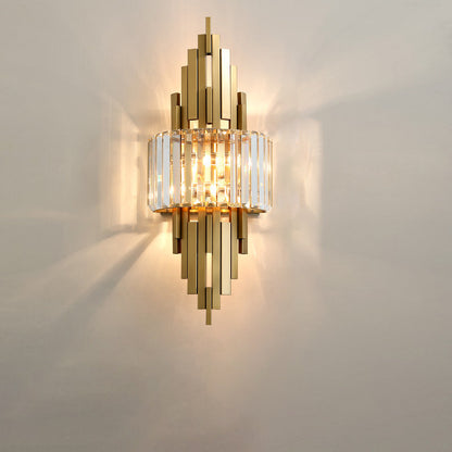 Metal Cylinder Strip Rhombic 2-Light Wall Sconce Lamp