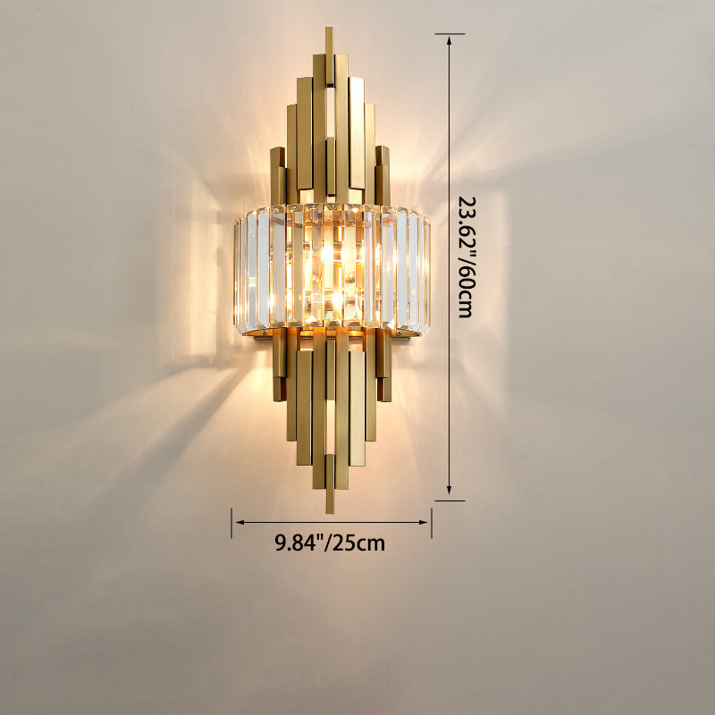Metal Cylinder Strip Rhombic 2-Light Wall Sconce Lamp