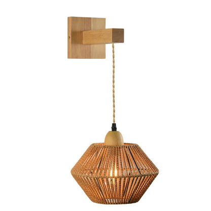 Rope Solid Wood Lantern Cage 1-Light Wall Sconce Lamp