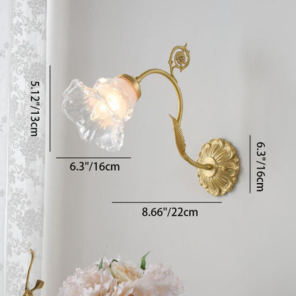 French Glass Flower Copper 1-Light Wall Sconce Lamp