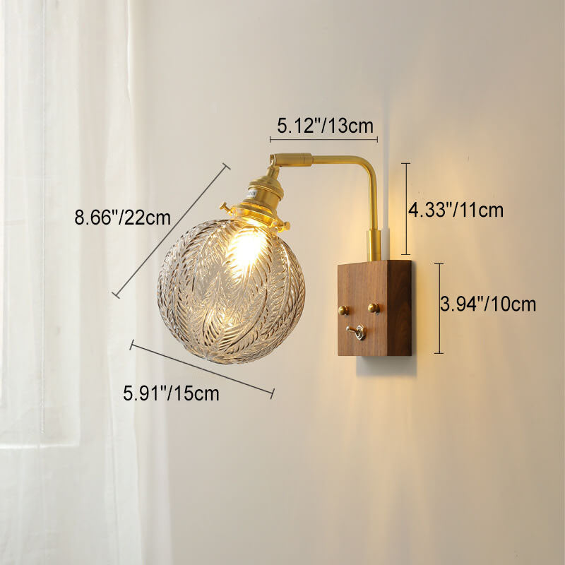 Japanese Round Ball Wood Brass 1-Light Wall Sconce Lamp