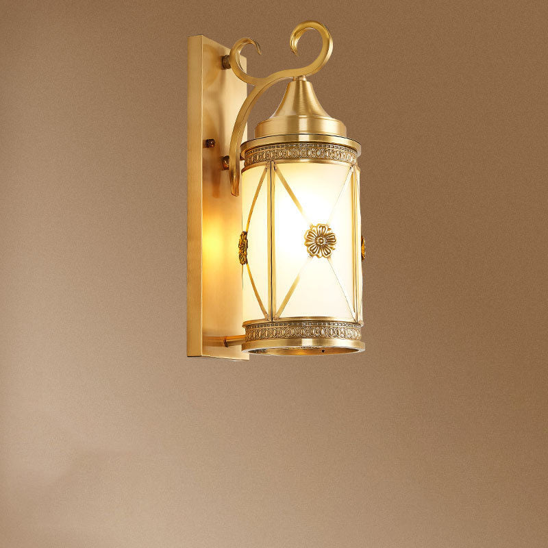 Copper Glass Lantern Column 1/3 Light Wall Sconce Lamp