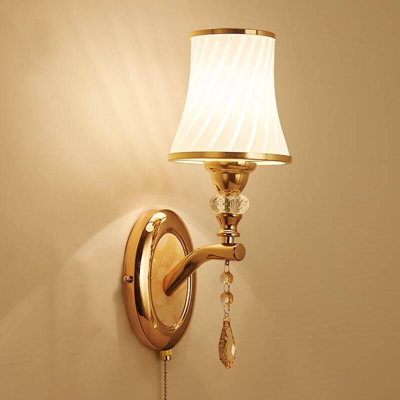 Glass Lampshade Zipper Switch 1/2-Light Wall Sconce Lamp