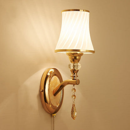 Glass Lampshade Zipper Switch 1/2-Light Wall Sconce Lamp