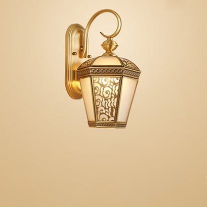 Brass Glass Hexagonal Lantern 1-Light Wall Sconce Lamp