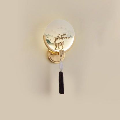 Traditional Chinese All-Copper Glass LED Wall Sconce Lamp