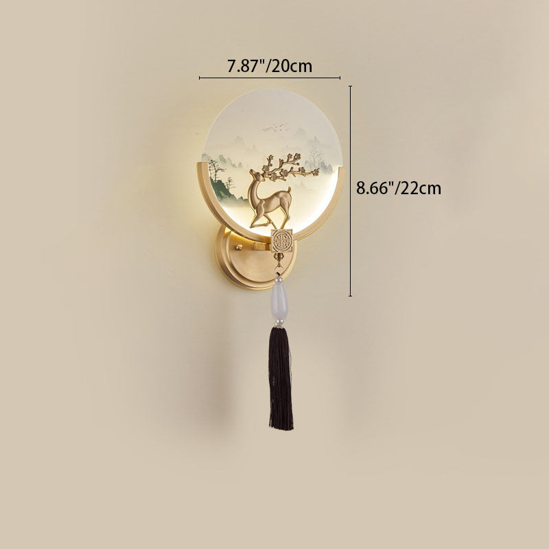 Traditional Chinese All-Copper Glass LED Wall Sconce Lamp