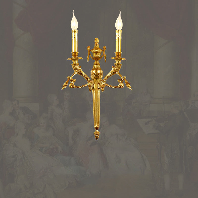 European Brass Candle Candleholder 2-Light Wall Sconce Lamp