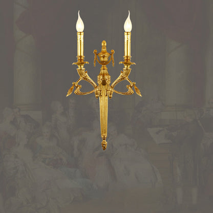 European Brass Candle Candleholder 2-Light Wall Sconce Lamp
