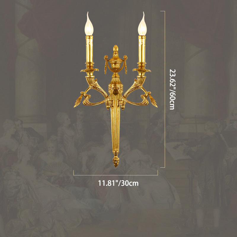 European Brass Candle Candleholder 2-Light Wall Sconce Lamp