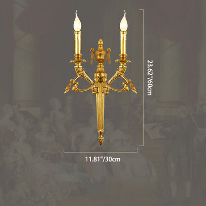 European Brass Candle Candleholder 2-Light Wall Sconce Lamp