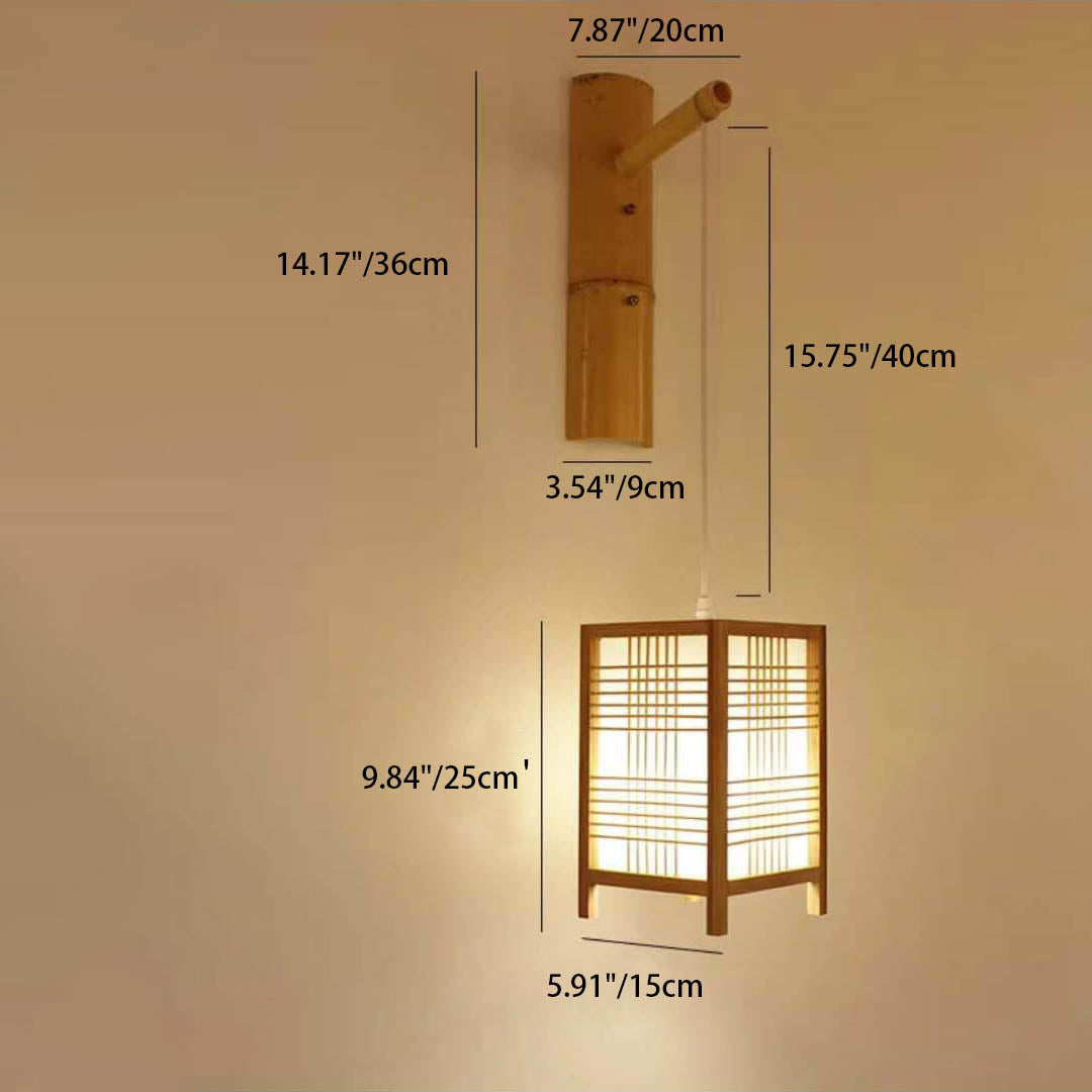Japanese Style Bamboo Square 1-Light Wall Sconce Lamp