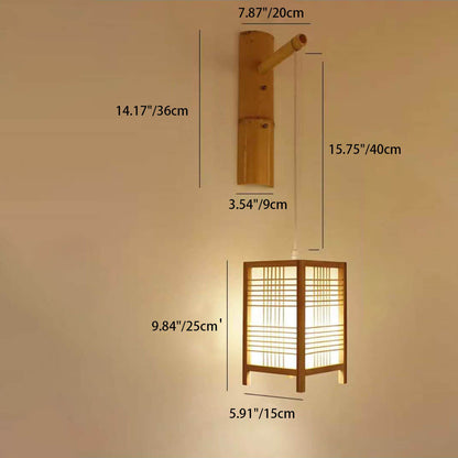 Japanese Style Bamboo Square 1-Light Wall Sconce Lamp