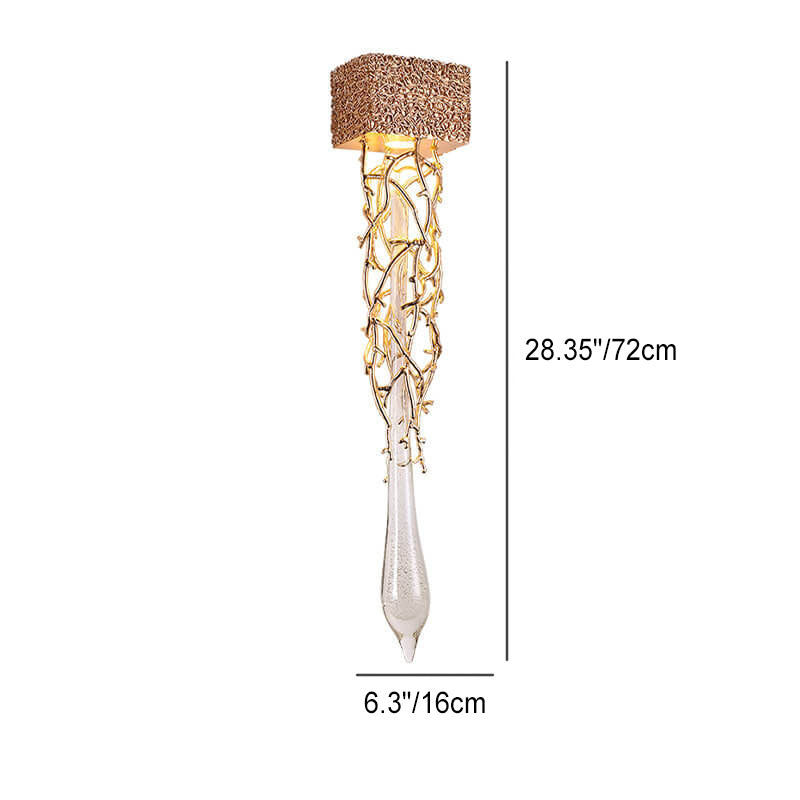 Brass Crystal Water Drop Design 1-Light Wall Sconce Lamp