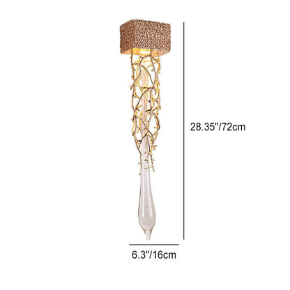 Brass Crystal Water Drop Design 1-Light Wall Sconce Lamp