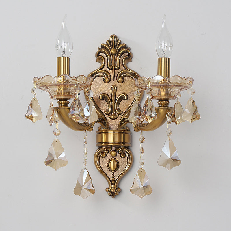 Candlestick Alloy Jade Crystal 2-Light Wall Sconce Lamp