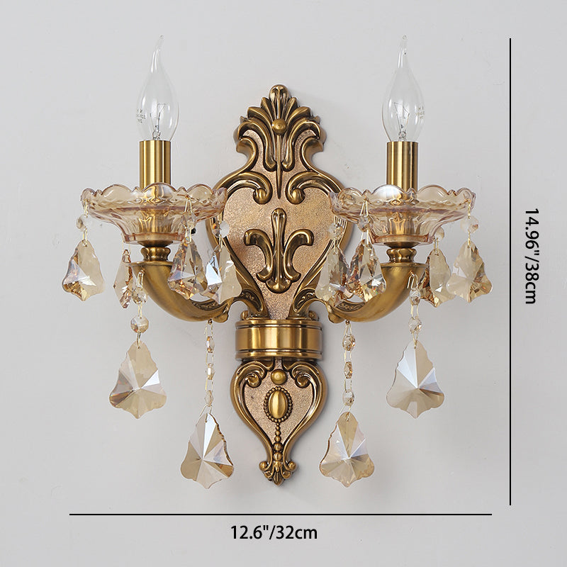 Candlestick Alloy Jade Crystal 2-Light Wall Sconce Lamp