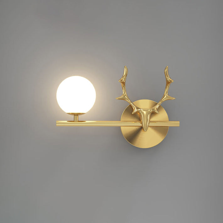 Luxury Antler Full Brass Glass 1-Light Wall Sconce Lamp
