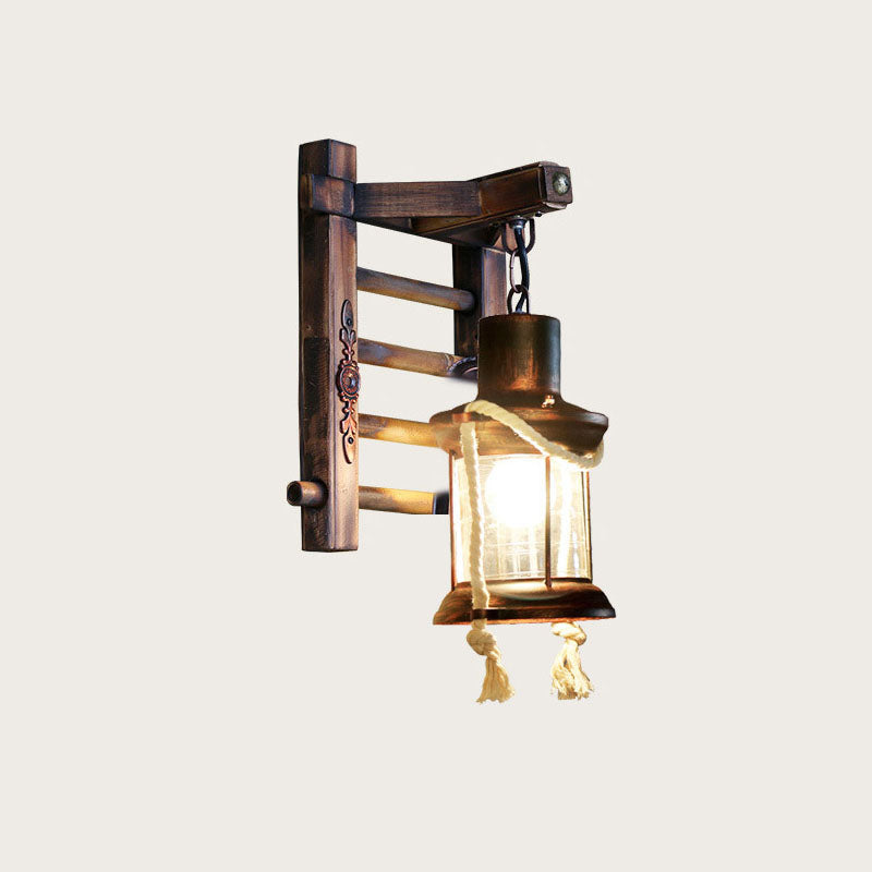 Kerosene Bamboo Base Iron Twine 1-Light Wall Sconce Lamp