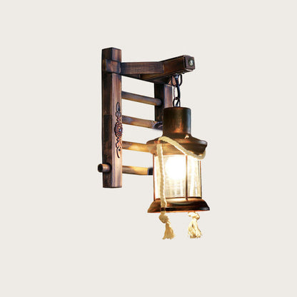 Kerosene Bamboo Base Iron Twine 1-Light Wall Sconce Lamp
