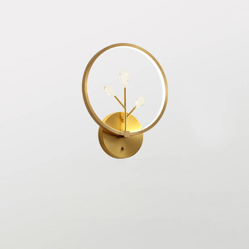 Brass Crystal Tree Branch Circle LED Wall Sconce Lamp
