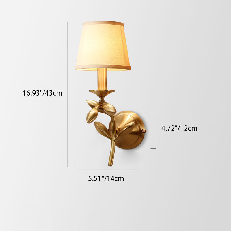 Gold Finish Frame Fabric Shade 1-Light Wall Sconce Lamp