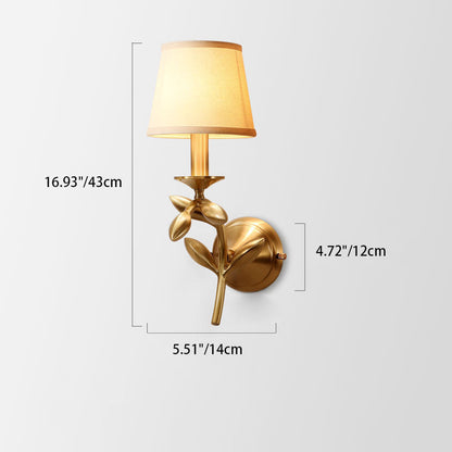 Gold Finish Frame Fabric Shade 1-Light Wall Sconce Lamp