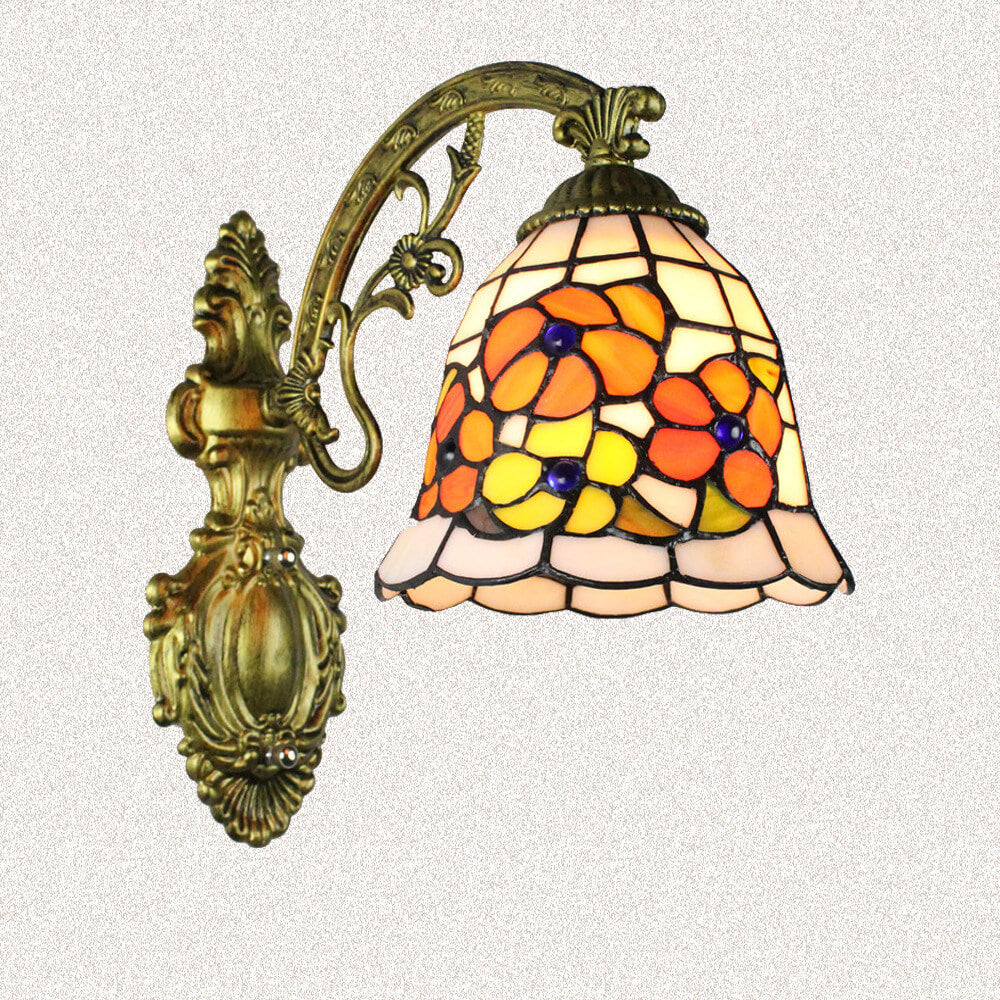 Tiffany Cup Iron Stained Glass 1-Light Wall Sconce Lamp