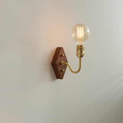 Diamond Curved Pole Wood Brass 1-Light Wall Sconce Lamp