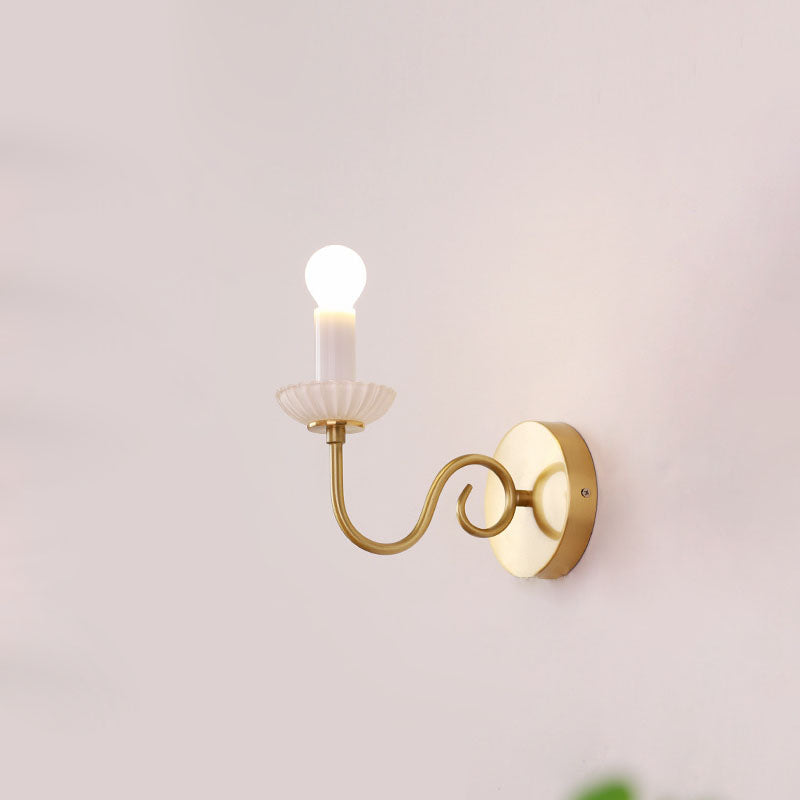 French Candelabra Brass Glass 1-Light Wall Sconce Lamp