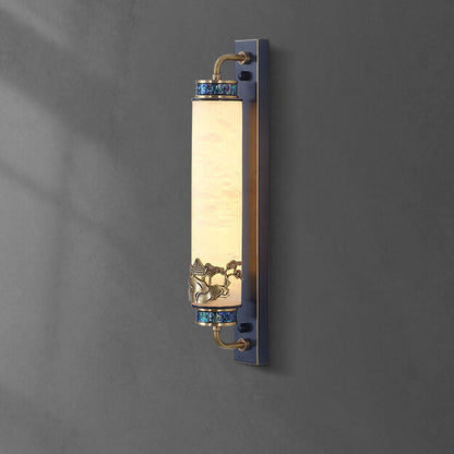 Chinese Marble Copper Column Brass LED Wall Sconce Lamp