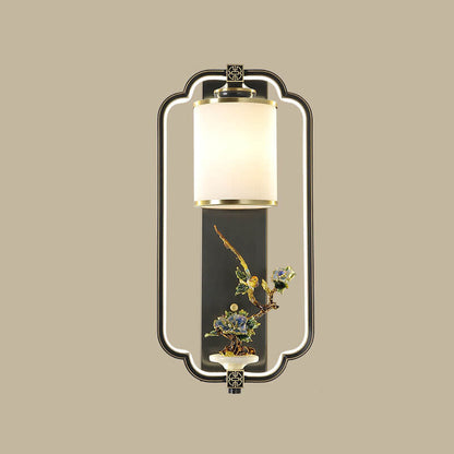 Chinese Jade Copper Square Oval 1- Light Wall Sconce Lamp