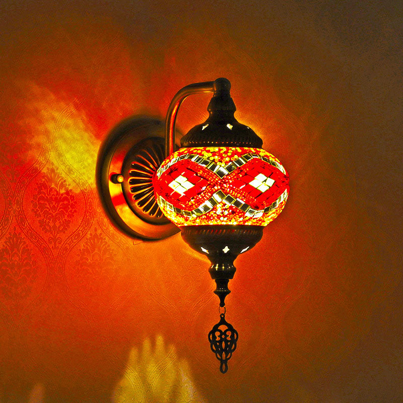 Retro Iron Glass Mosaic Globe 1-Light Wall Sconce Lamp