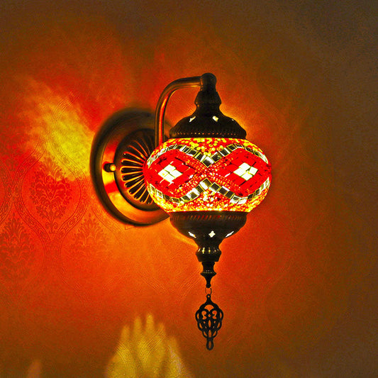 Retro Iron Glass Mosaic Globe 1-Light Wall Sconce Lamp